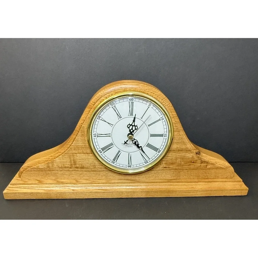 Vintage Heritage Mint Solid Oak Wood Mantle Clock Quartz Battery Operated WORKS